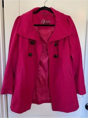 Guess Women's Bright Pink Double-Breasted Peacoat